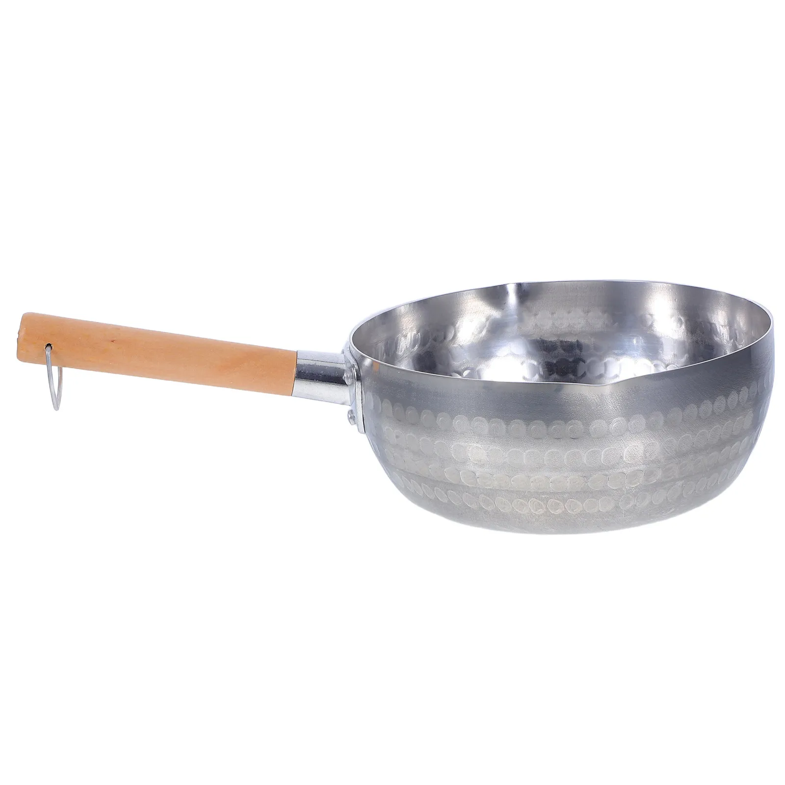 Japanese Thickened Aluminium Flat Bottom Pan Wooden Handle V-Shaped Spouts for Easy Pouring Camping Milk Cooking Frying Skillet