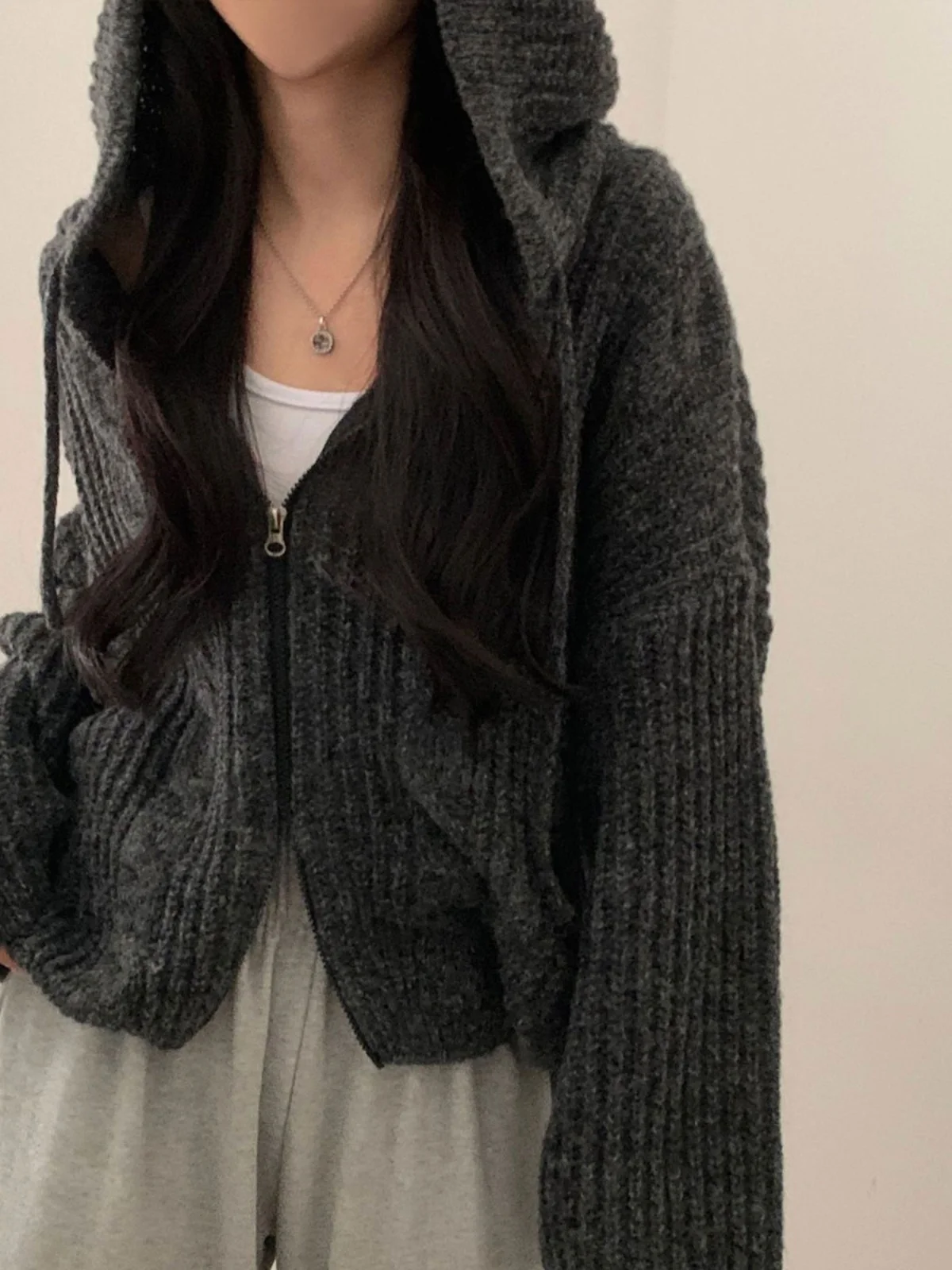 Loose Knitted Cardigan Women's Short Sleeve Long Sleeve Autumn Winter Fashion Casual Style Warmth Heating Zipper Closure Hat