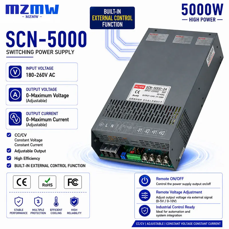 MZMW SCN-5000 5000W Adjustable Switching Power Supply External Control Remote ON/OFF AC 180-264V DC CC CV Industrial PLC SMPS CE