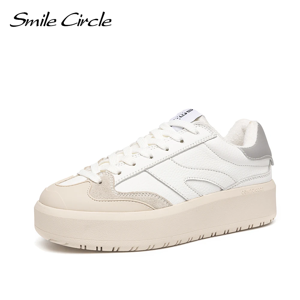 

Smile Circle Women's Flat Platform Sneakers Retro Skate Shoes Suede Leather Lace ups Low tops Trainers Women Chunky Sneakers