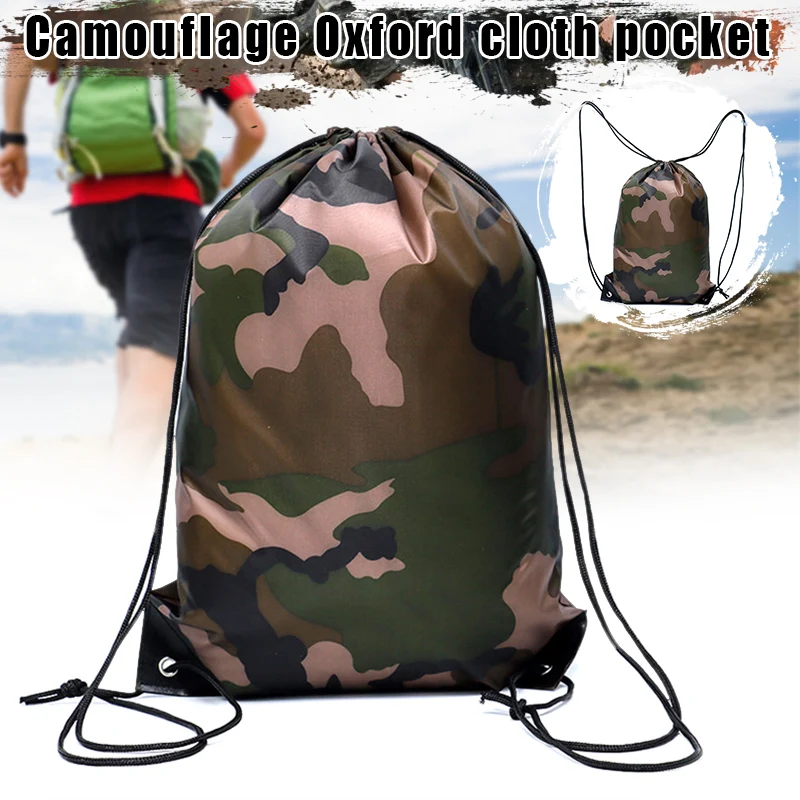 Lightweight Camouflage Drawstring Backpack for Men Women Gym Basketball Hiking Beach Swimming Outdoor Drawstring Bags 42x34cm