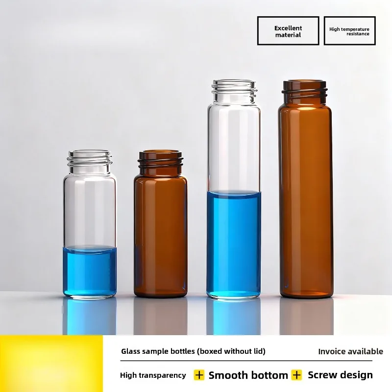 

20-60ml Screw Thread Sample Vials Transparent Glass Bottles with Brown Cap for Chemical Reagents