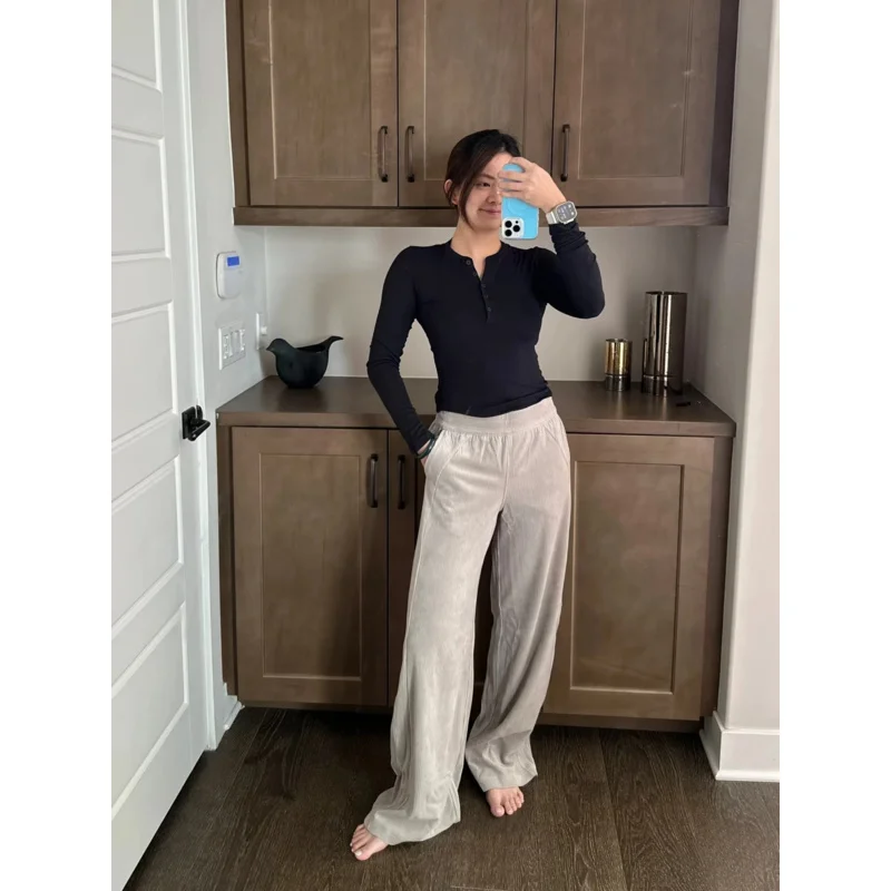 

Women Corduroy Wide Leg Pants Cotton Blend Straight Trousers Loose Fit Striped Casual Yoga Pants Comfortable Daily Work Wear