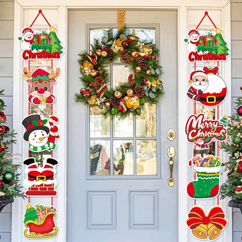 Cartel colgante decorativo de Navidad para puerta, adornos navideños para el hogar, Papá Noel, muñeco de nieve, alce