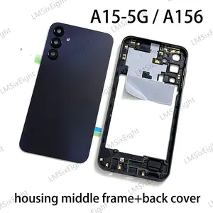 Bilashmart A156 5G Back Cover Samsung Galaxy A15 5G SM A156 Battery Back Cover Middle frame Housing Lid Door Case + Camera lens Parts