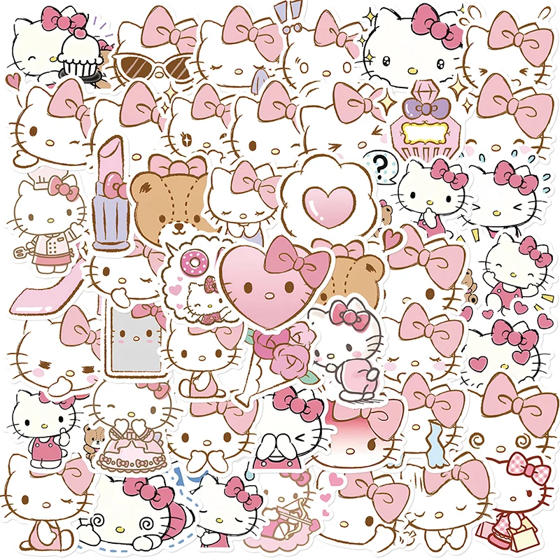 50Pcs Cartoon Hello Kitty Stickers Skateboard Bicycle Guitar Laptop Scrapbooking Cute DIY Waterproof Sticker for Kid Toy