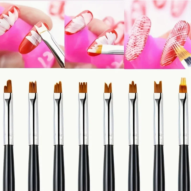 8-sets Nail Art bloempennen set roze en wit patroon bloemblaadje gekarteld Nail Art Tools Kit voor DIY manicure schoonheid