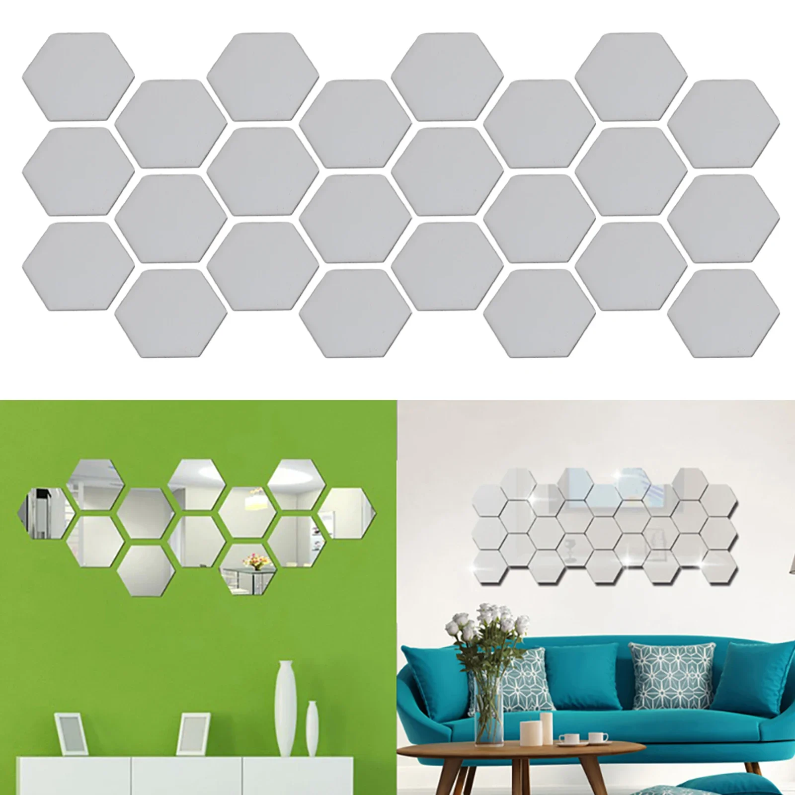 24 Pc 3D Mini Mirror Wall Stickers Acrylic Self Adhesive Removable Hexagon Wall Decals Living Room Bedroom Art Mirror Ornaments