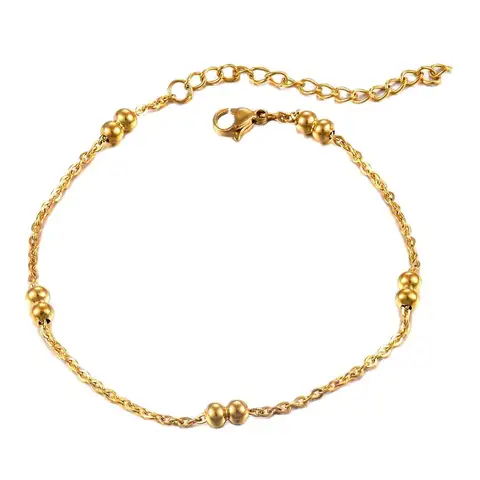 No Fade Stainless Steel Gold Color Beaded Chian Bracelet for Women Gril Fashion Jewelry Gift Wholesale Dropshipping
