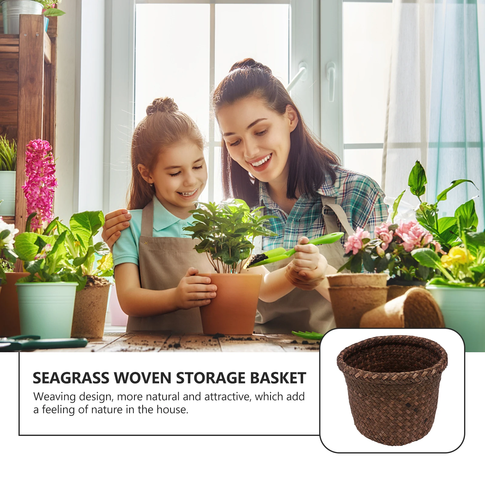 

Woven Storage Basket s Seaweed Size 15x12cm Rustproof Handmade Flowerpot Plant Holder Natural Home Decor