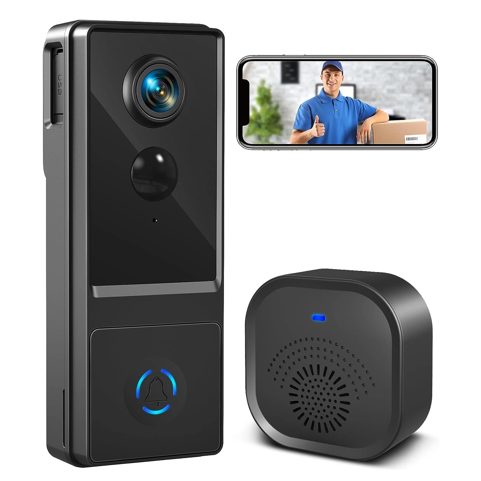 Smart Video Doorbell works with Alexa and Google Waterproof Night Vision Home Security 1080P FHD Camera Digital Visual Intercom