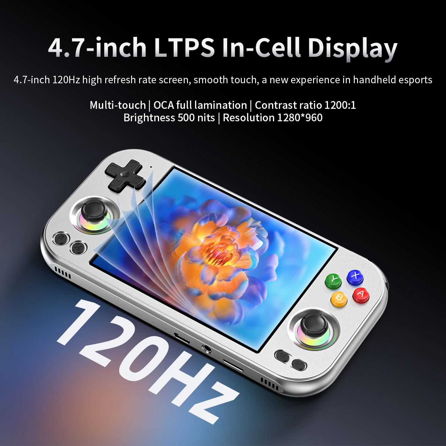 ANBERNIC RG477M وحدة تحكم ألعاب الفيديو 4.7 بوصة LTPS شاشة لمس داخل الخلية 120 هرتز Android14 الأبعاد 4nm معالج 27 واط شحن سريع 477 متر