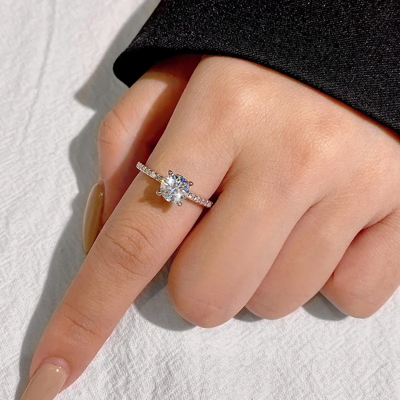 GRA 1-2ct ريال مويسانيتي خواتم الماس للنساء كبير سوليتير الزفاف ريال 925 فضة مصمم غرامة مجوهرات فاخرة #4