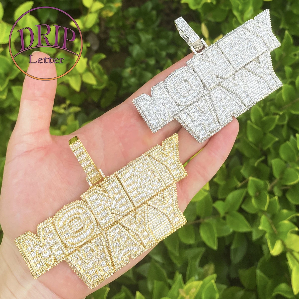 

Капельное письмо Iced Out, ожерелье с индивидуальным именем, кулон для мужчин, настоящее позолоченное ювелирное изделие в стиле хип-хоп