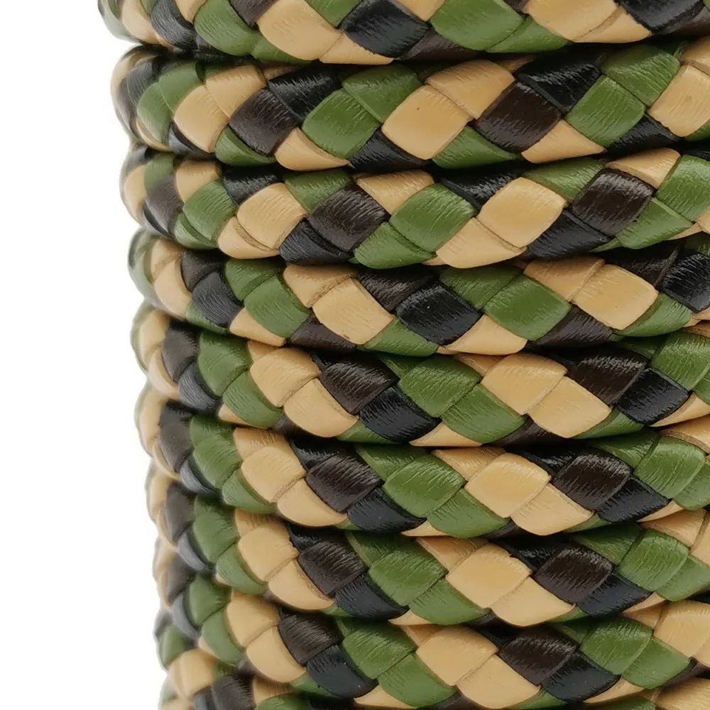 ShapesbyX Camouflage Green 6mm Round Leather Strap Braided Leather Bolo Cords for Jewelry Beading or Bracelet Making