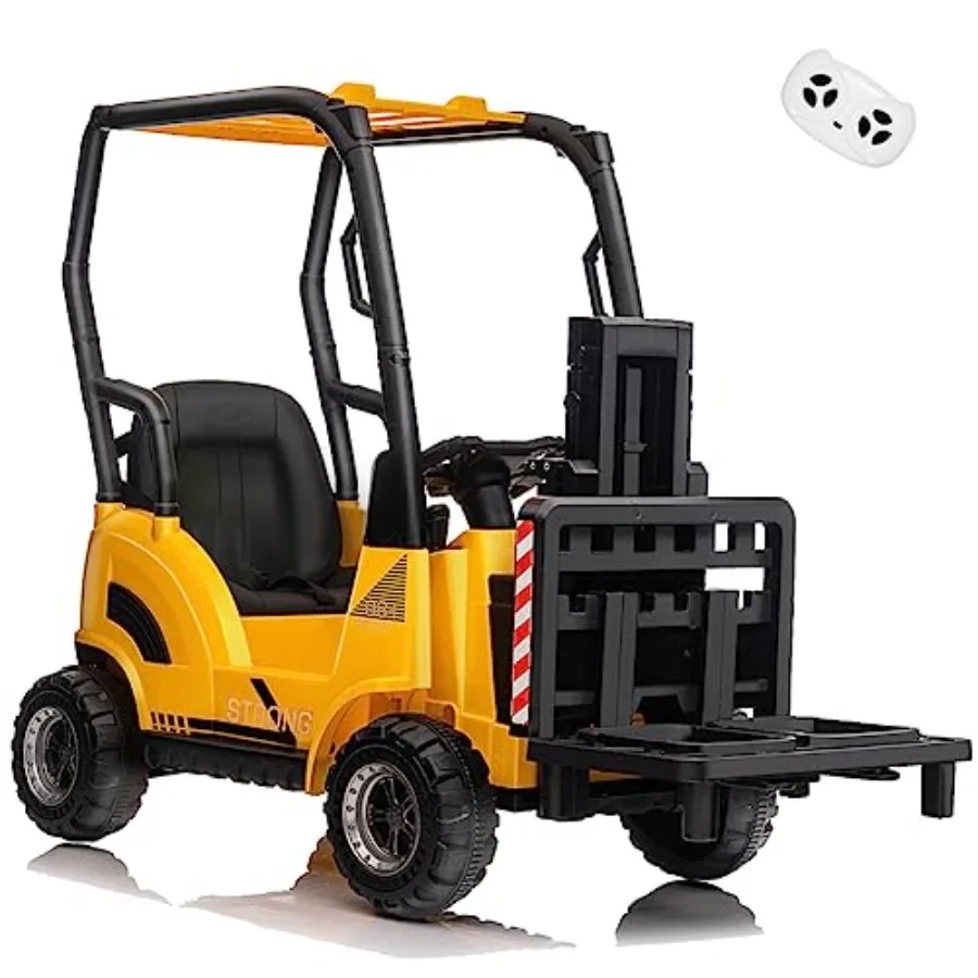 

Ride on Forklift Car for outdoor play, ABS plastic, yellow, liftable fork with pallet, dual-speed control, built-in music, USB