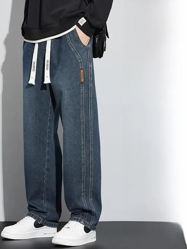 Jeans da uomo larghi a gamba dritta Abbigliamento da lavoro a gamba larga Pantaloni lunghi casual Jeans moderni a vita media resistenti all'usura