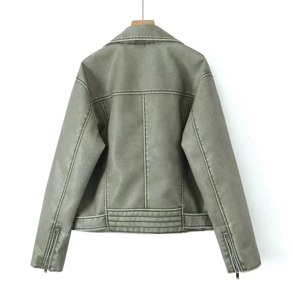 Veste de moto en cuir PU pour femmes, manteau à la mode, Style ancien, vente en gros européenne et américaine, vêtements d'automne