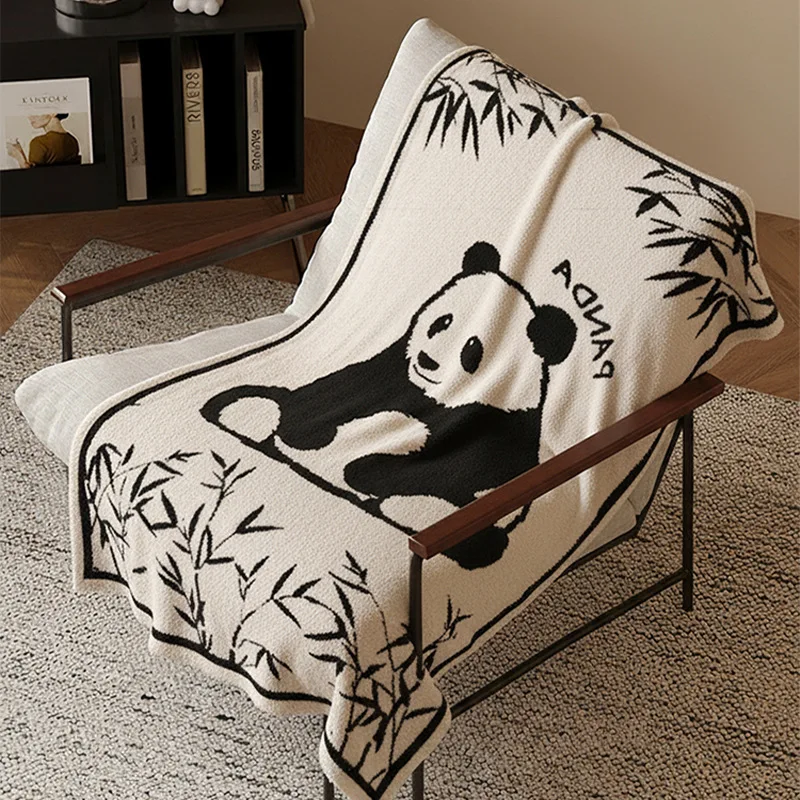 Panda bamboo rhyme sofa blanket | light luxury panda half plush blanket soft fufu anti-dirty warm home cute