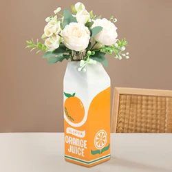 Orange Juice Vase Vintage Box Cute Creative Flower Vases Decor Cute Ceramic Vase Multipurpose Decorative Vase for Living Room