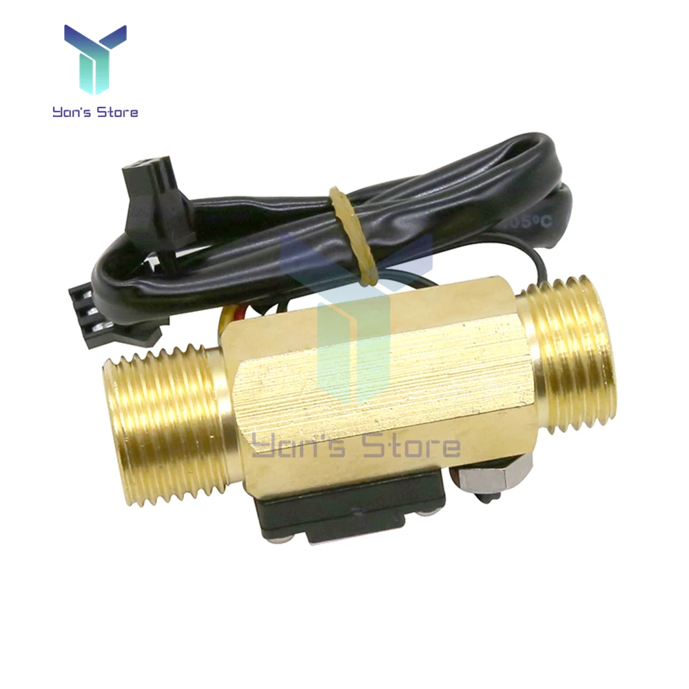 G1/2 Water Flow Sensor 4 Points Copper Flowmeter Switch Water Sensor Copper Shell Hall Flow Meter Temperature detection YF-B7