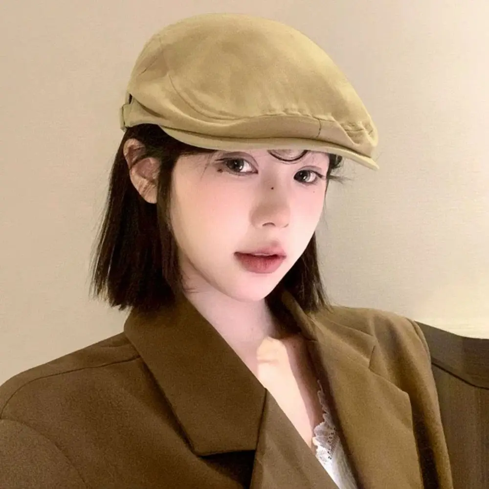

Vintage Cotton Letter Embroidery Beret Adjustable Flat Forward Hat Korean Style Y2k Newsboy Cap Streetwear