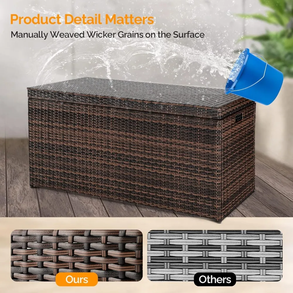 Upgraded Version 132 Gallon Outdoor Storage Box, Patio Rattan Deck Box, Wicker Storage Bench for Indoor, Outdoor, Pool, Balcony