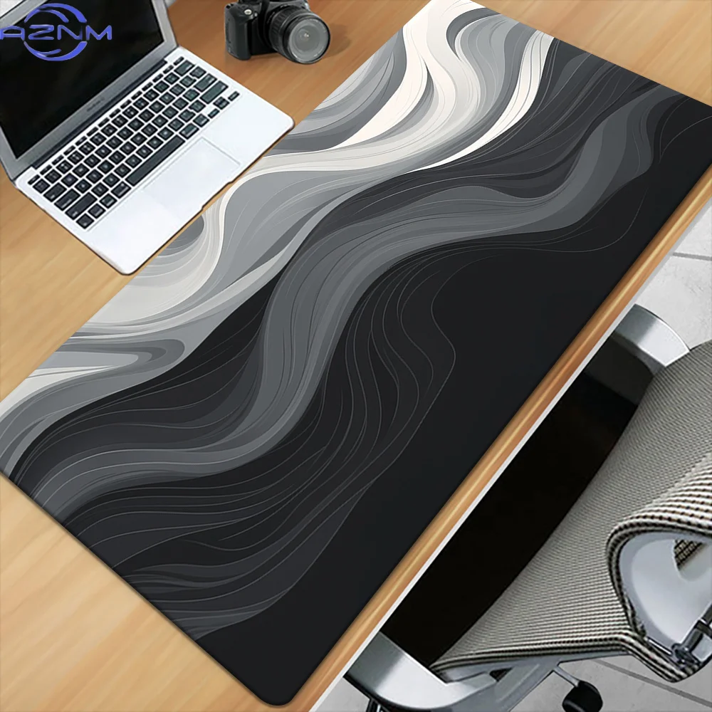 Black and White Wavy Stripes Mouse Pad Large Rubber Anti-slip Desk Accessories Mousepad for Offices and Gamer Keyboard Decor Mat