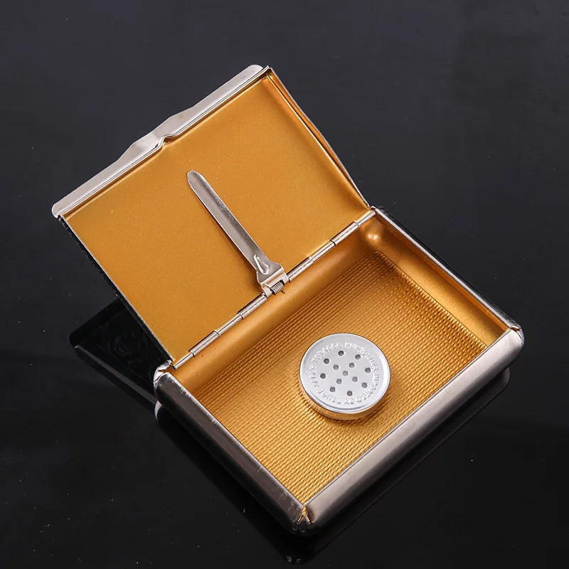 

New 1pcs Metal Tobacco Box Humidor With aluminum humidifier Rolling Paper Storage Cigarette Case Smoking Accessories B111