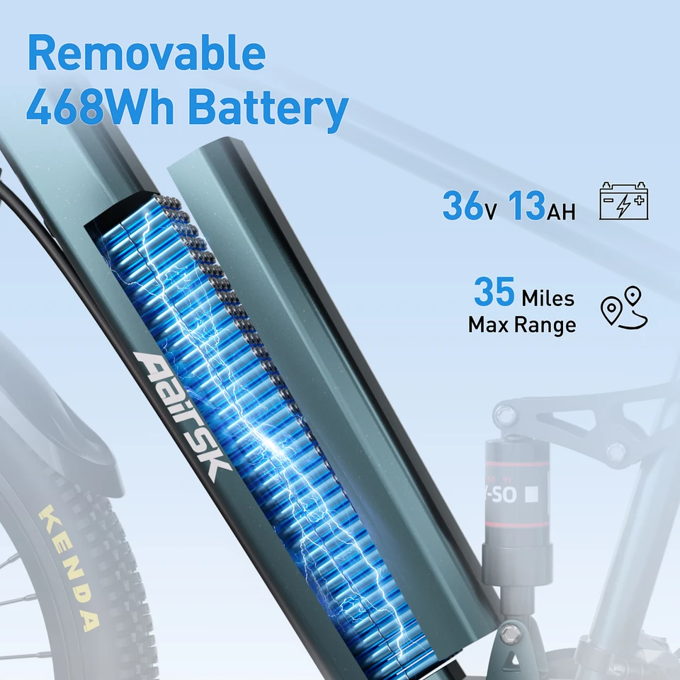 Aairsk GT900 24-Inch Electric Bike Is Equipped with a 36V 13Ah Battery, 21 Gears, 3 Riding Modes and a 748W Motor. This Full-Suspension Electric Bike Is Suitable for Adults and Teenagers for Commuting and General Travel. image 4