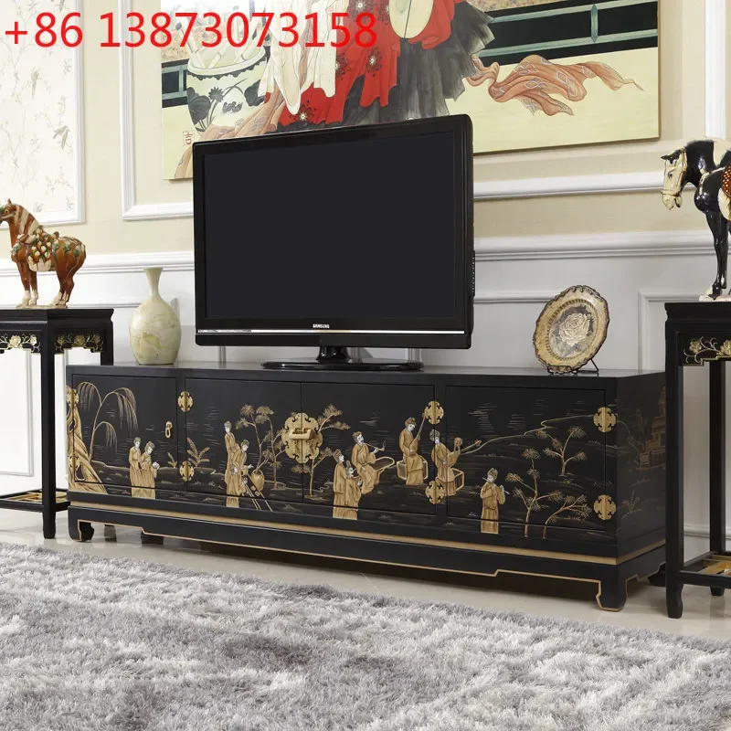 

Modern new Chinese black retro style solid wood living room TV floor cabinet
