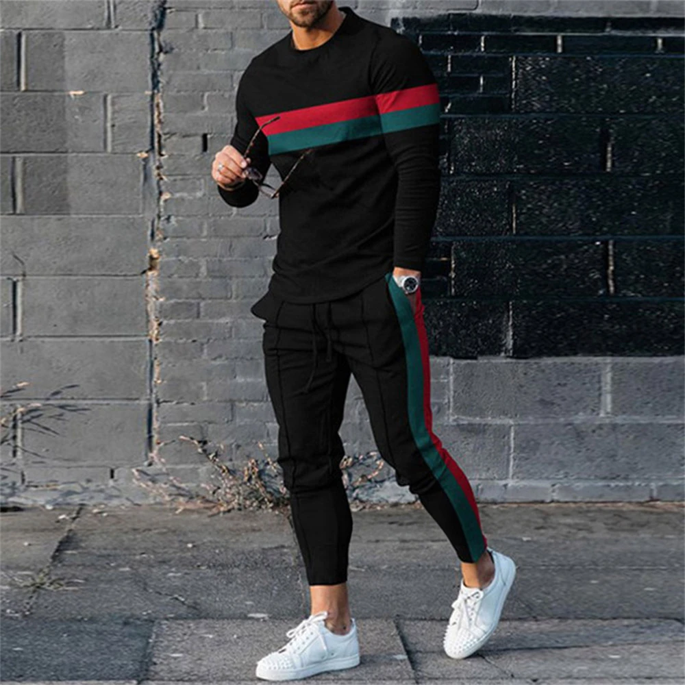 Herbst lässig Mode 3D-Druck Herren Sportswear Set lang ärmel ige T-Shirt Hose 2-teiliges Set übergroße Pullover Herren bekleidung