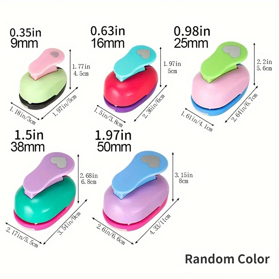 Random Color 9/16/25/38/50mm Heart Shape Punch DIY Craft Hole Punch for Scrapbooking Hole Punch