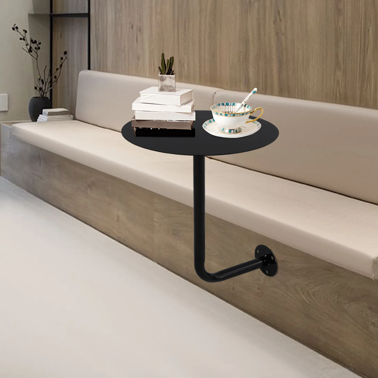 Wall-Mounted Black Wrought Iron Round Bar Table, 17.72in Height, Space-Saving Design for Small Spaces