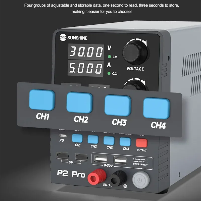 SUNSHINE P2 Pro Toroidal Transformer Power Supply With Four-digit Display For Mobile Phone Fast Charge Repair Power Supply