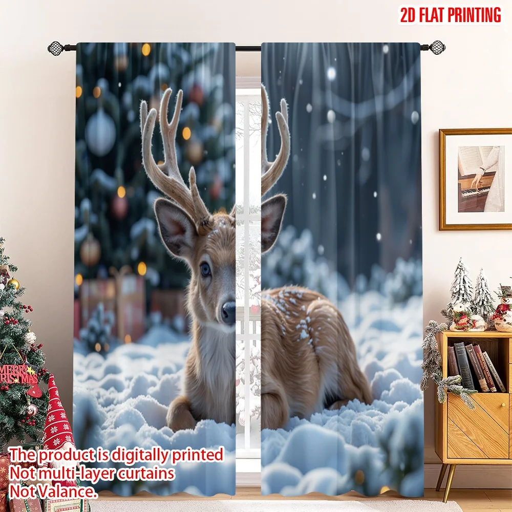 

2pcs 2D flat printing Merry Christmas Popular Curtain Cute Deer Christmas Gifts_b 100% Polyester Without Electricity Party &