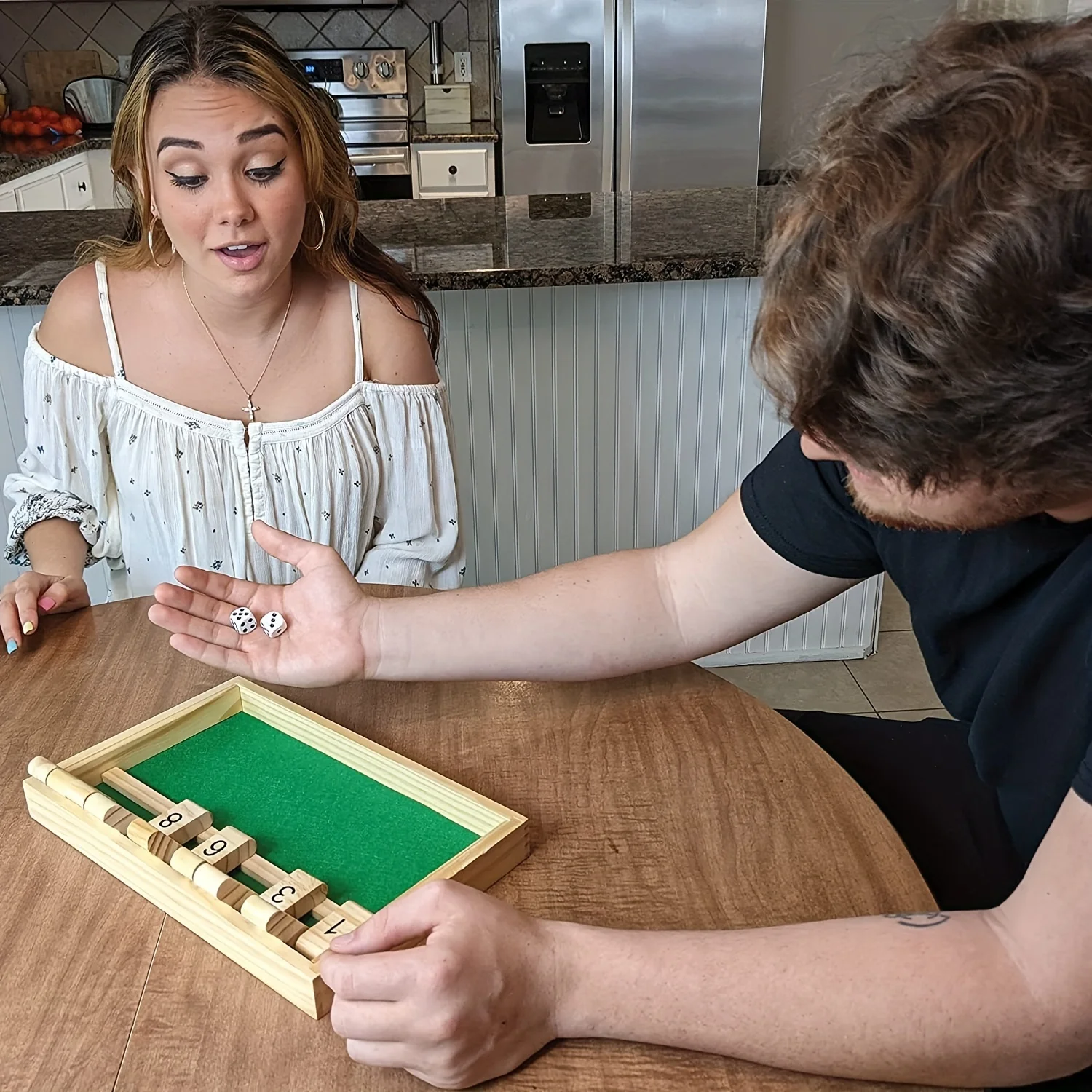 Wooden Shut The Box Numbers Dice Game Board With 2 Wooden Dices, Classic Tabletop Version Of The Popular English Pub Game