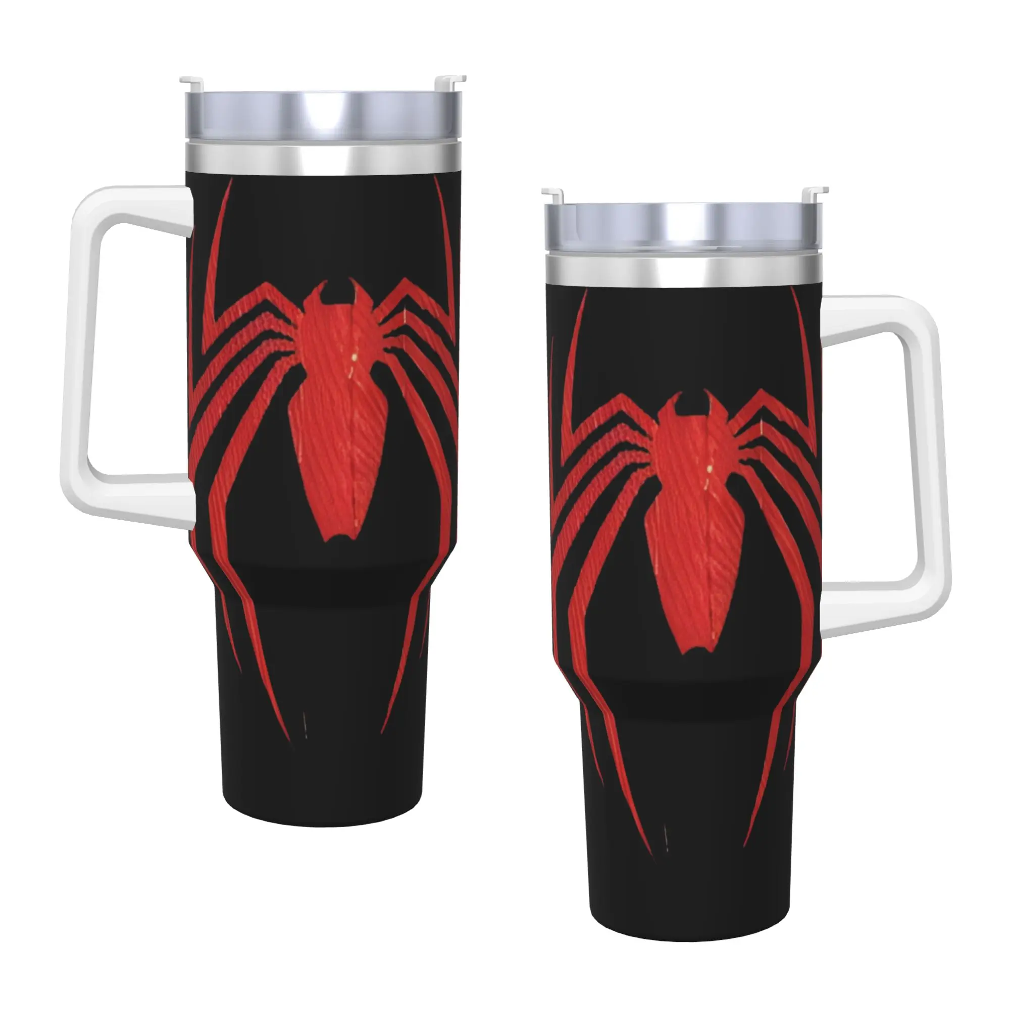 Stainless Steel Tumbler Spiderweb Print Car Mugs With Straws Travel Cold Water Bottle Leakproof Large Capacity Thermal Cups