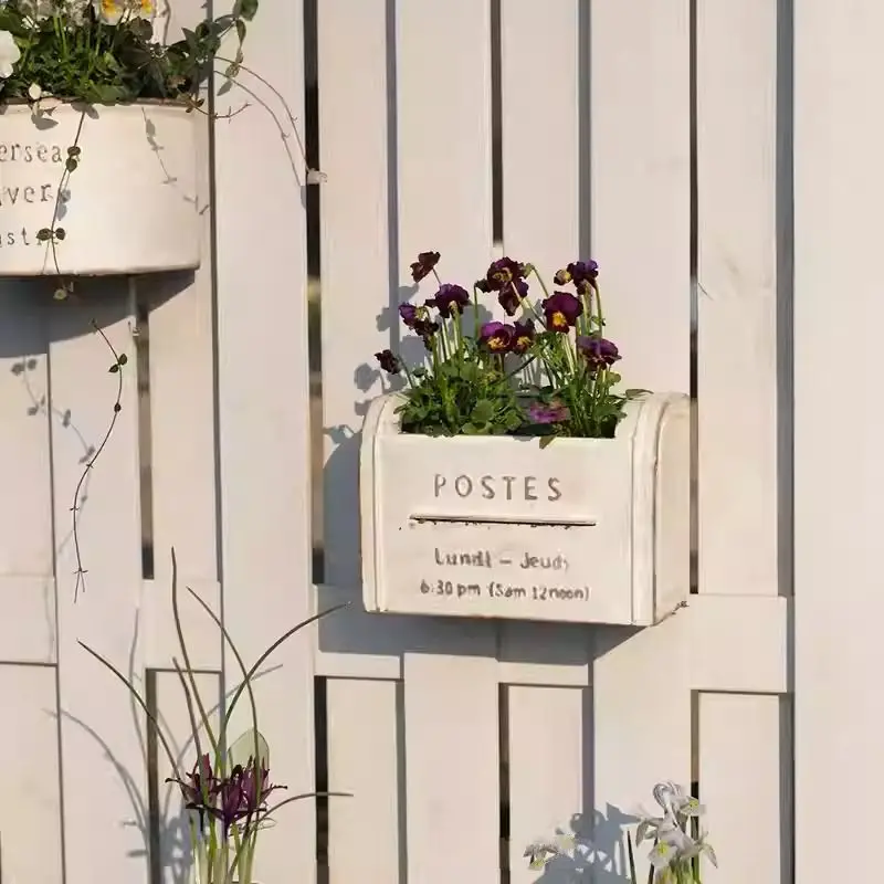 Vintage Mailbox Wall Planter Box, Rustic Metal Wall Mounted Flower Pot, Farmhouse Garden Balcony Wall Planter Decor