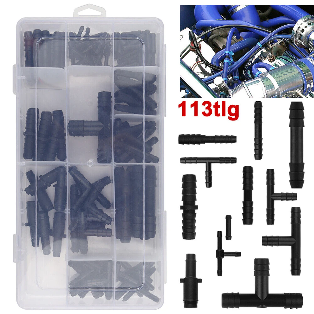 113PCS Vacuum Connector Series Car Vacuum Card Sleeve Joint Tee Kit Vacuum Line Fittings/Vacuum Hose Fittings/Tubing Connector