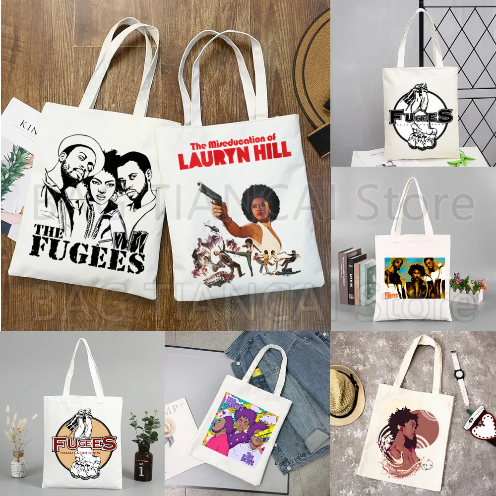 Fugees Vluchtelingen Lauryn Hill Woman Boodschappentassen Draagtas Strandtas Shopper Tassen Handtassen Hoge Capaciteit Canvas Schoudertassen