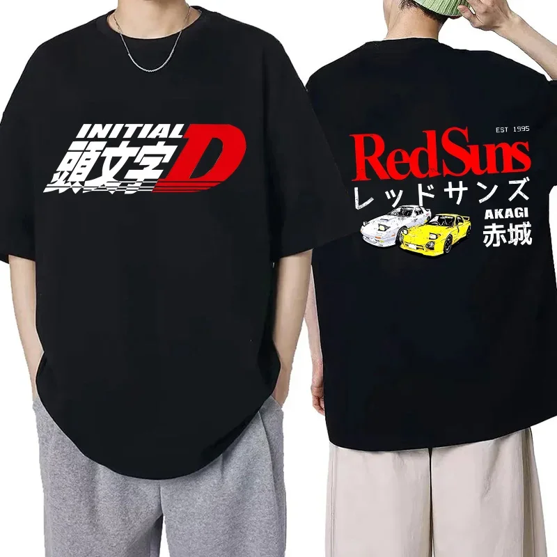 Camiseta gráfica de Anime japonés, camisetas góticas de dibujos animados de Redsuns, camiseta con inicial D de talla europea para hombre AE86, camiseta divertida de Manga Harajuku para hombre