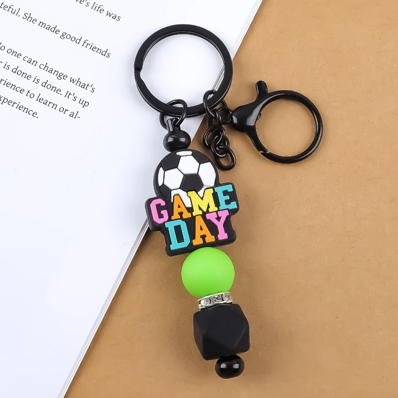 

1PC New Football Shape Silicone Beaded Jewelry Creative DIY Football Outdoor Sports Keychain Bag Charm Pendant