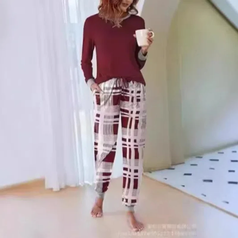 

European American Loungewear Women Casual Fashion Printed Long-sleeved Pajamas Bunched Feet Pajama Pants Pajama Sets for Women