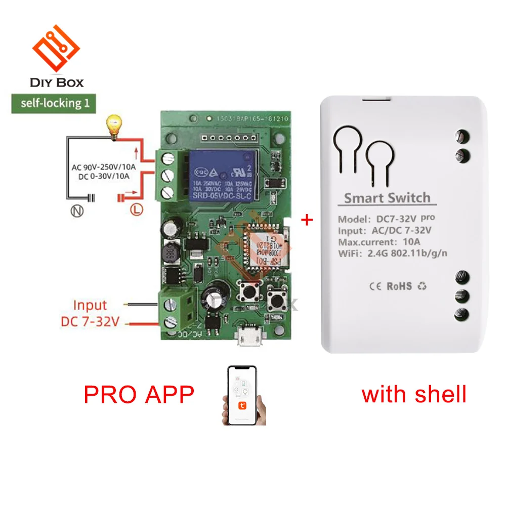 E-Welink Smart WiFi Motor Switch Module, 1 Canais Inching Relé, Rádio Controle Remoto, DC 7-32V, RF 433