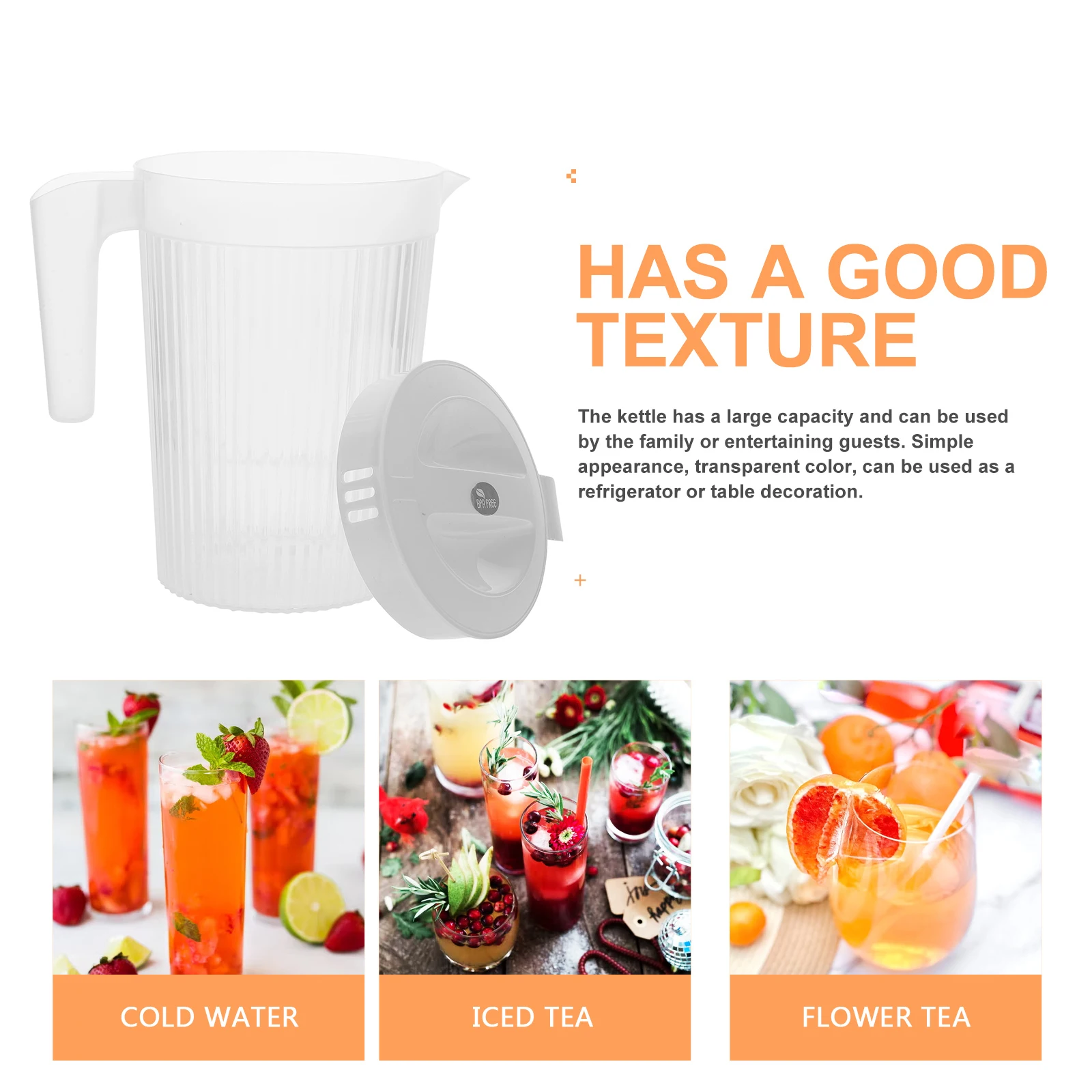 

Drink Pot Cold Water Jug Pitcher with Lid Beverage Carafe Plastic Lemonade Ice Tea