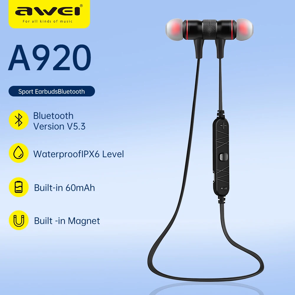 

Awei A920BL Bluetooth беспроводные наушники спортивные наушники с магнитной функцией мобильный телефон