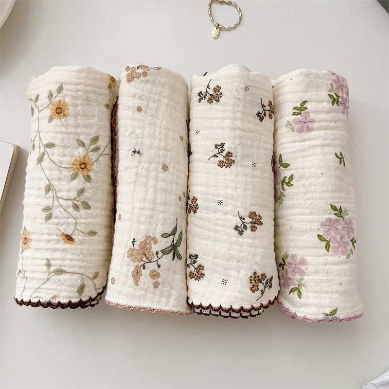 Vintage Floral Muslin Washcloths for Baby Face Towels Soft Absorbent Newborn Wipes Baby Muslin Squares 30x30cm