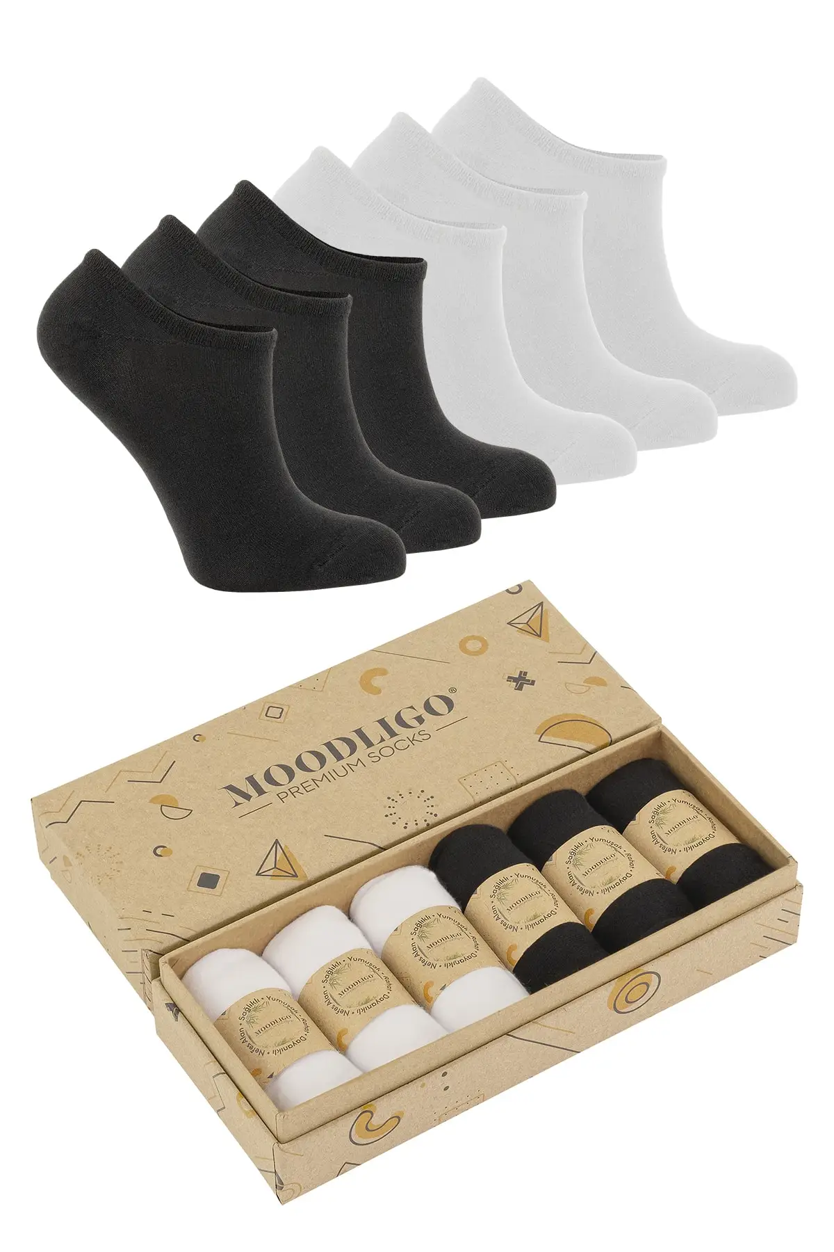 Moodligo Premium Sneakers Bamboo Socks - 6 Pairs Black