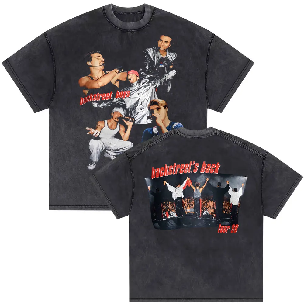 Washed Vintage Backstreet Boys Back World Tour Print T Shirt Pop Music Boy Band Bsb Group T-shirts Men Casual Oversized T Shirts